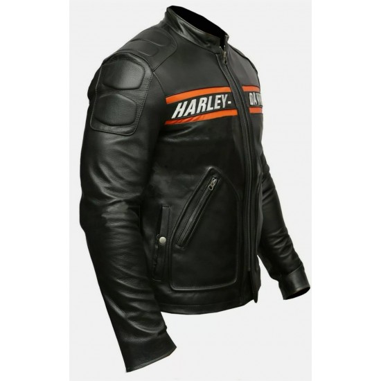 Made-to-measure|Men's Black Harley Davidson Real Leather Biker Jacket - Zest-MHJ-006