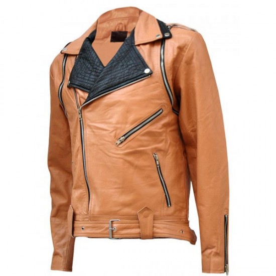 Made-to-measure|Men's Tan Real Leather Jacket - Zest-MHJ-007