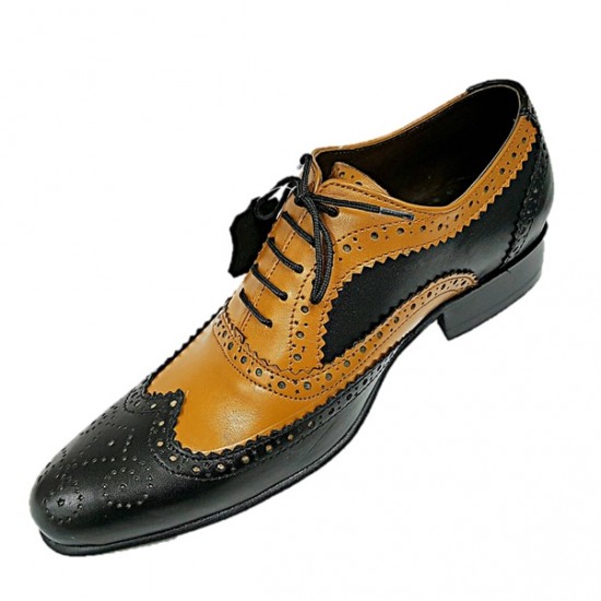 Tan and Black Lace Up Italian Real Leather Brogues ZEST-MHS-001