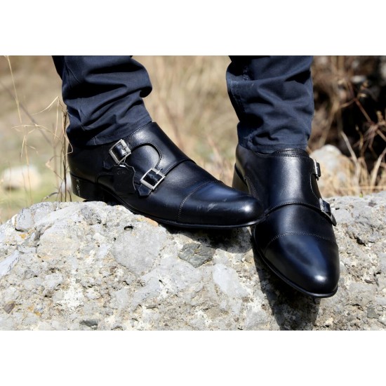 Black Monkstraps - Real Leather Smart Shoes ZEST-MHS-010