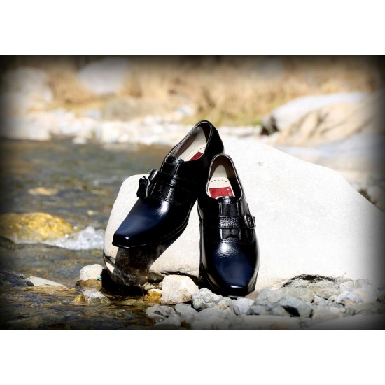 Black/Brown Single Buckle Real Leather Italian-Designer Shoes ZEST-MHS-007